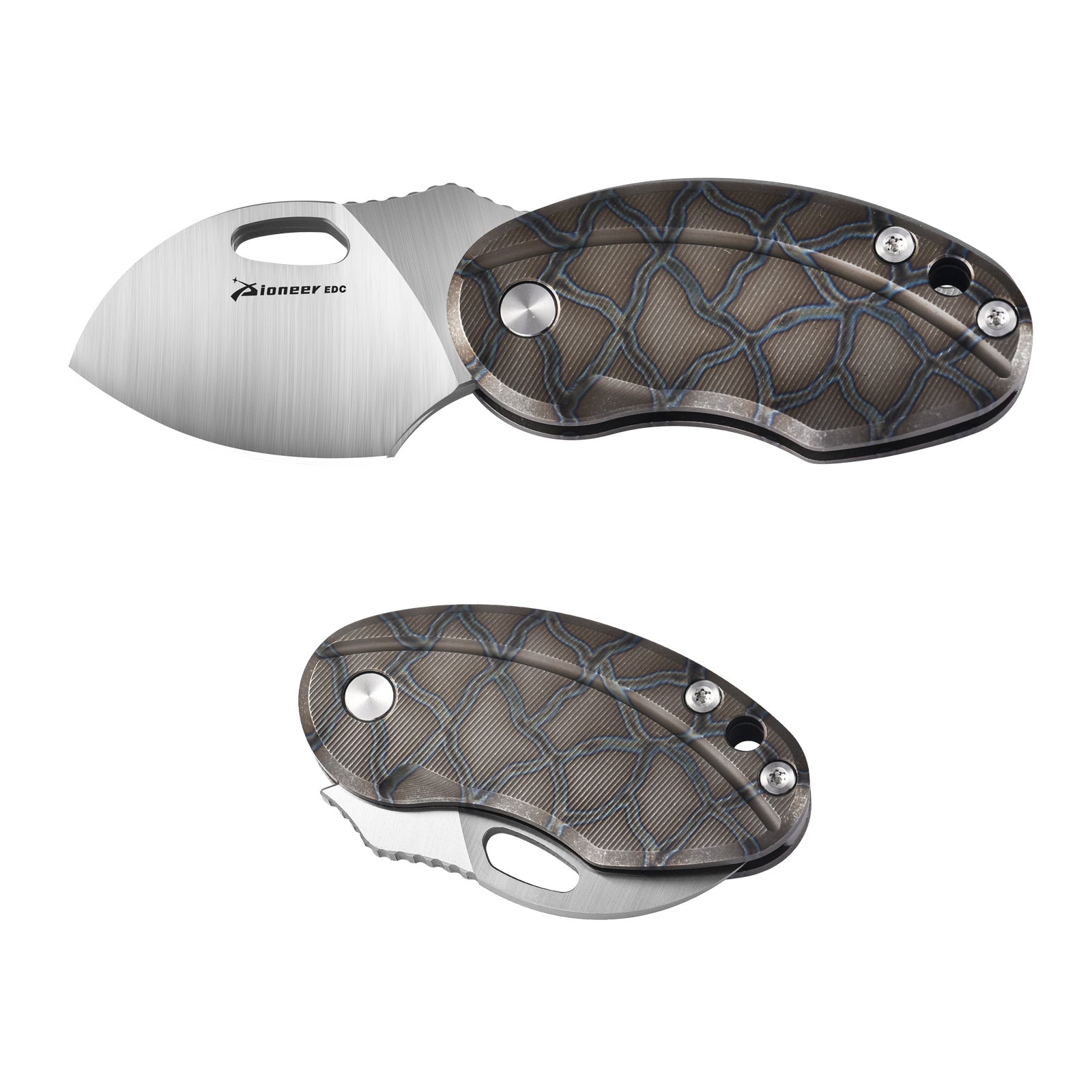 PioneerEDC M276 Chubby Small Folding Pocket Knife, Sheepfoot 14C28N Blade, TC4 Titanium Handle, Double Detent Non-Locking SlipJoint, 3.4 oz