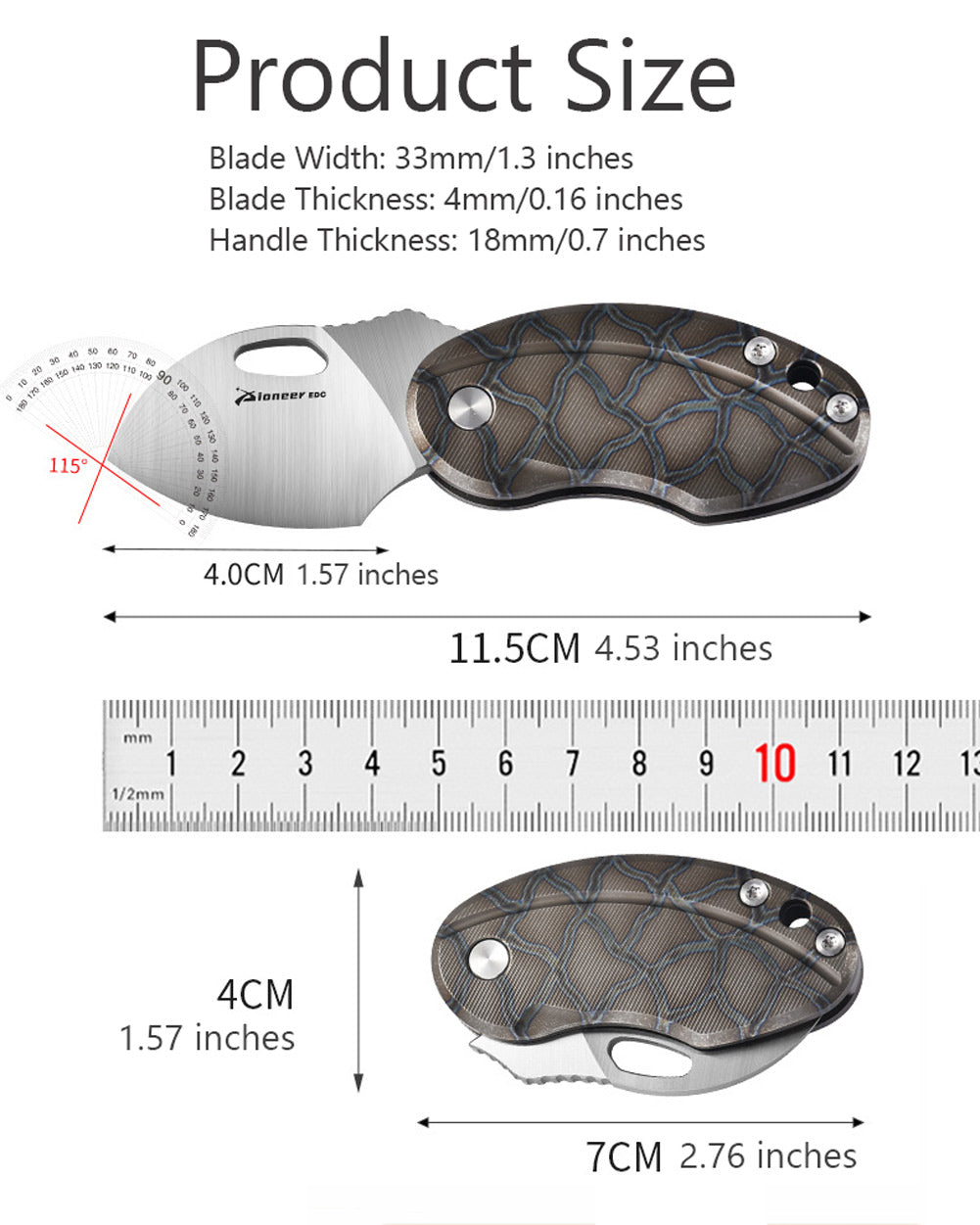 PioneerEDC M276 Chubby Small Folding Pocket Knife, Sheepfoot 14C28N Blade, TC4 Titanium Handle, Double Detent Non-Locking SlipJoint, 3.4 oz