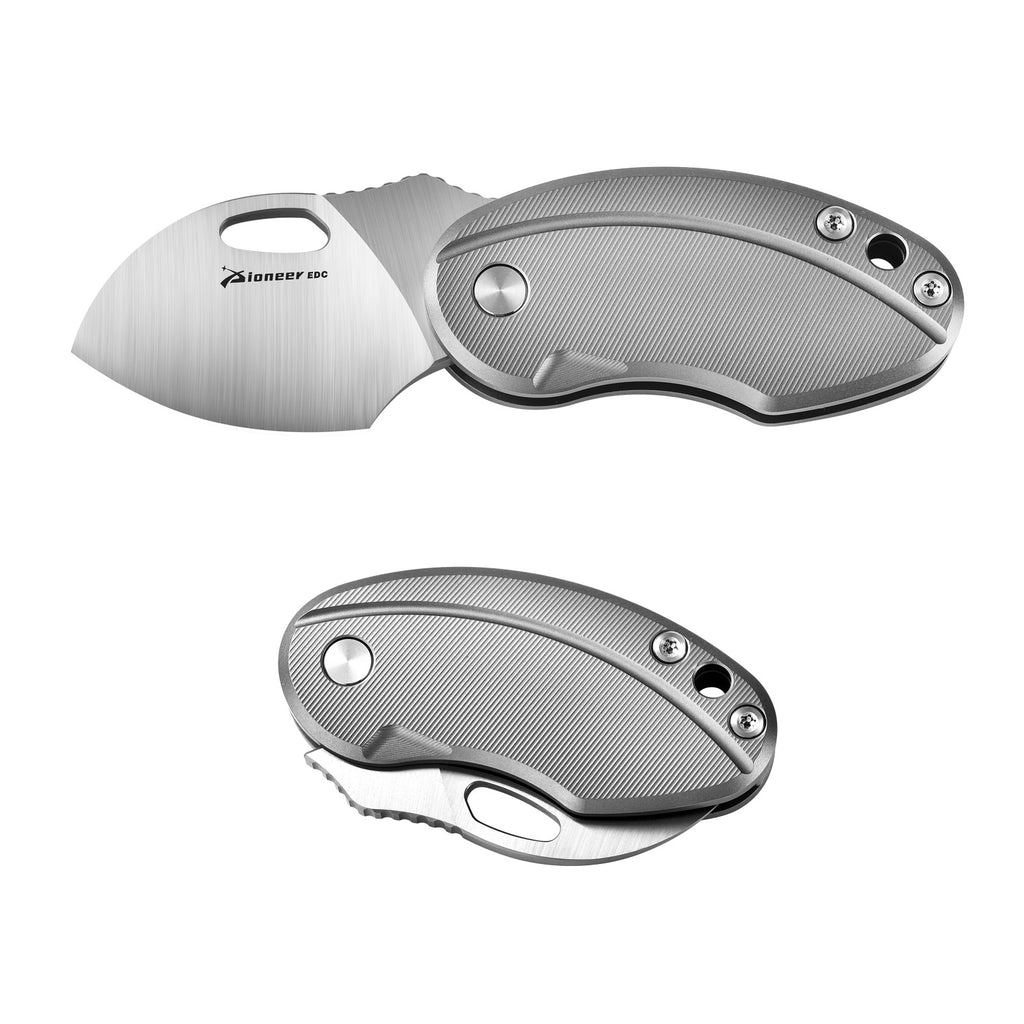 PioneerEDC M276 Chubby Small Folding Pocket Knife, Sheepfoot 14C28N Blade, TC4 Titanium Handle, Double Detent Non-Locking SlipJoint, 3.4 oz