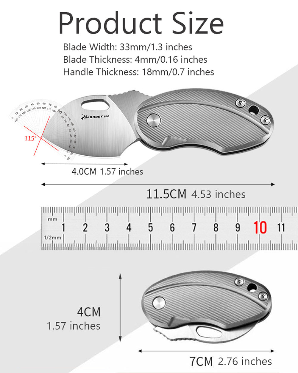 PioneerEDC M276 Chubby Small Folding Pocket Knife, Sheepfoot 14C28N Blade, TC4 Titanium Handle, Double Detent Non-Locking SlipJoint, 3.4 oz