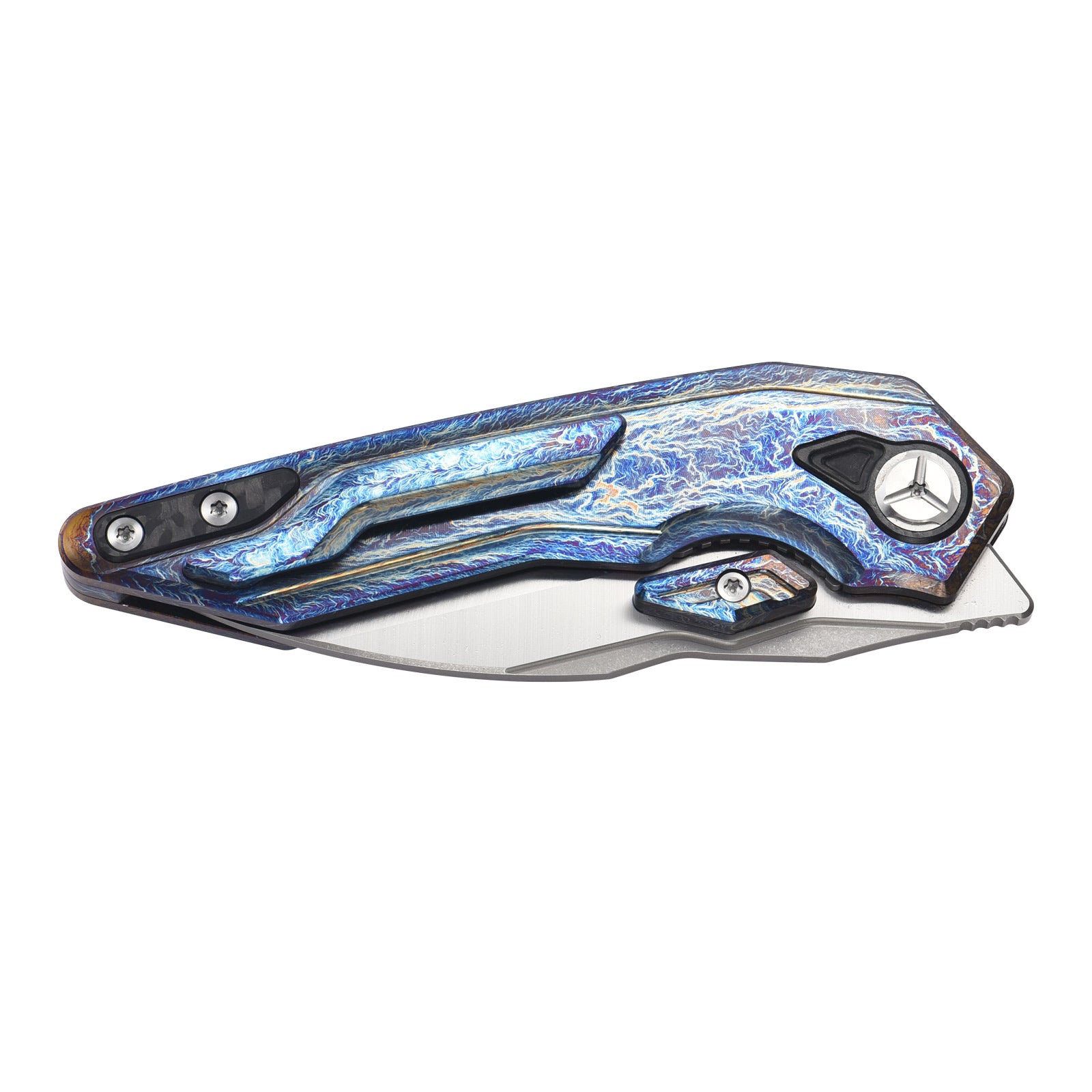 PioneerEDC MTP472 Folding Pocket Knife, D2 Wharncliffe Blade, TC4 Titanium and Carbon Fiber Handle, Liner Lock, with Pocket Clip, 8.27 Inches