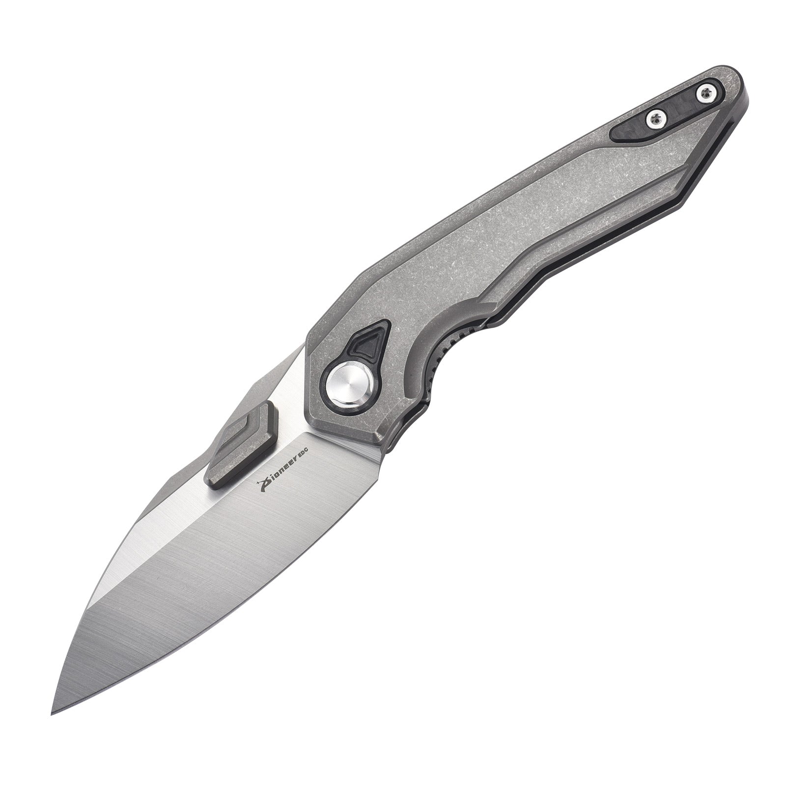 PioneerEDC MTP472 Folding Pocket Knife, D2 Wharncliffe Blade, TC4 Titanium and Carbon Fiber Handle, Liner Lock, with Pocket Clip, 8.27 Inches