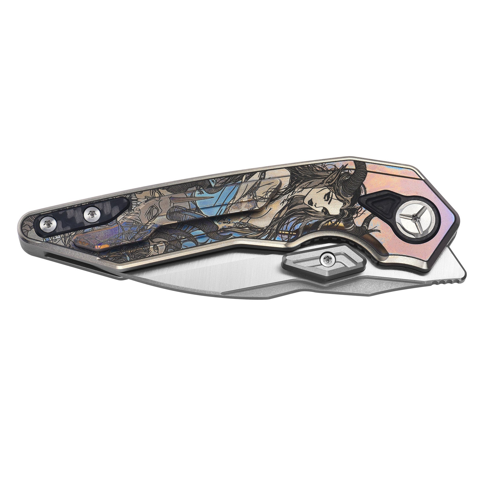 PioneerEDC MTP472 Folding Pocket Knife, D2 Wharncliffe Blade, TC4 Titanium and Carbon Fiber Handle, Liner Lock, with Pocket Clip, 8.27 Inches