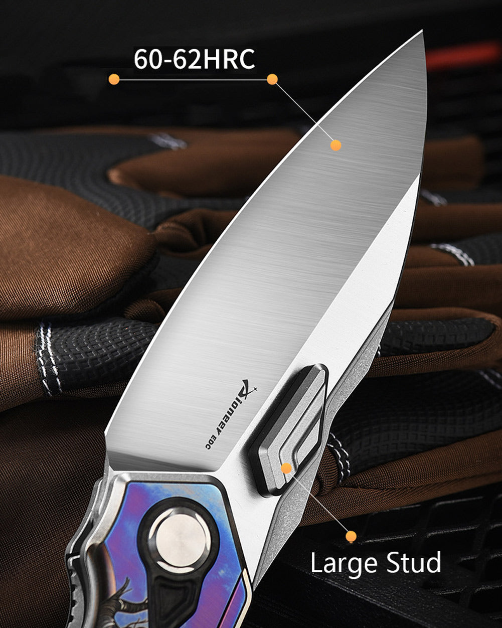 PioneerEDC MTP472 Folding Pocket Knife, D2 Wharncliffe Blade, TC4 Titanium and Carbon Fiber Handle, Liner Lock, with Pocket Clip, 8.27 Inches