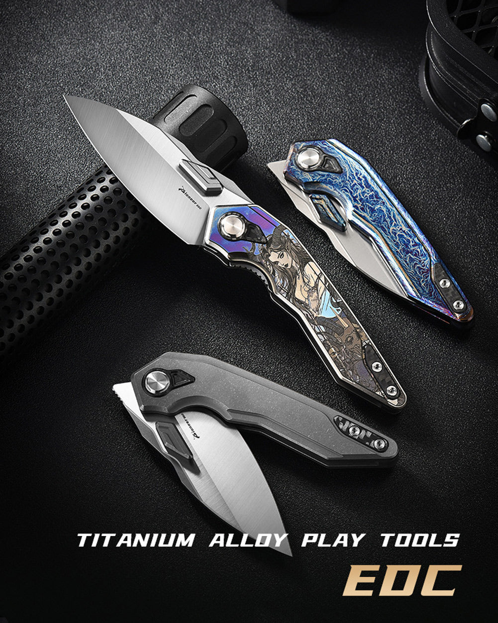 PioneerEDC MTP472 Folding Pocket Knife, D2 Wharncliffe Blade, TC4 Titanium and Carbon Fiber Handle, Liner Lock, with Pocket Clip, 8.27 Inches