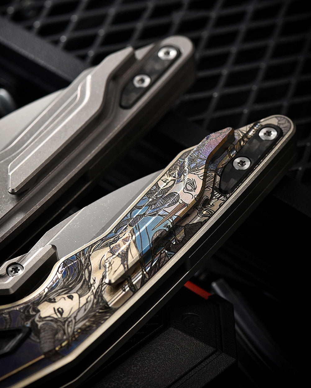 PioneerEDC MTP472 Folding Pocket Knife, D2 Wharncliffe Blade, TC4 Titanium and Carbon Fiber Handle, Liner Lock, with Pocket Clip, 8.27 Inches