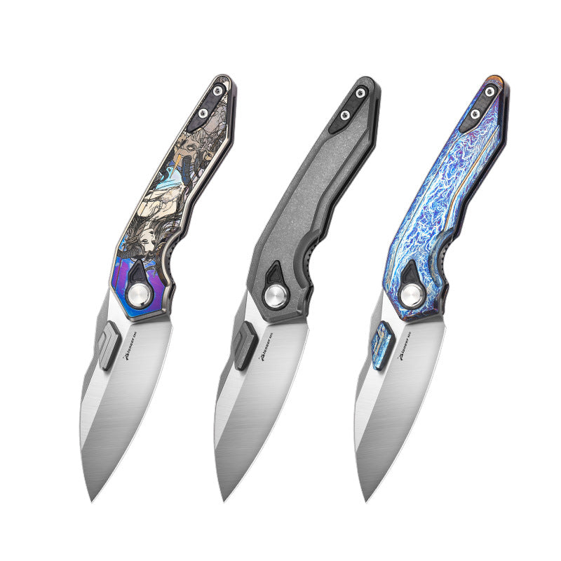 PioneerEDC MTP472 Folding Pocket Knife, D2 Wharncliffe Blade, TC4 Titanium and Carbon Fiber Handle, Liner Lock, with Pocket Clip, 8.27 Inches