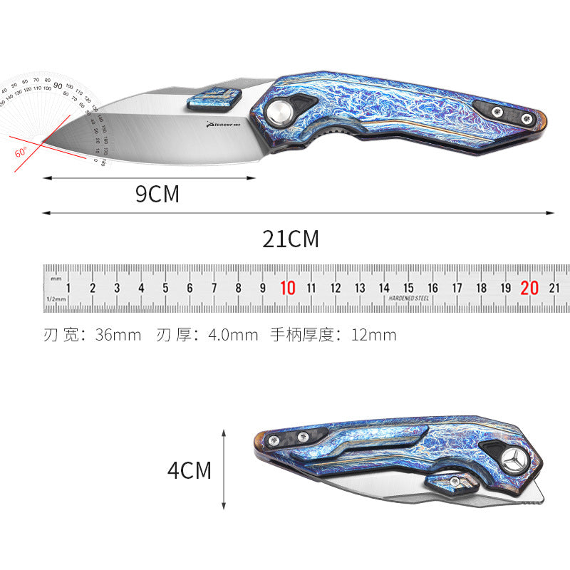 PioneerEDC MTP472 Folding Pocket Knife, D2 Wharncliffe Blade, TC4 Titanium and Carbon Fiber Handle, Liner Lock, with Pocket Clip, 8.27 Inches