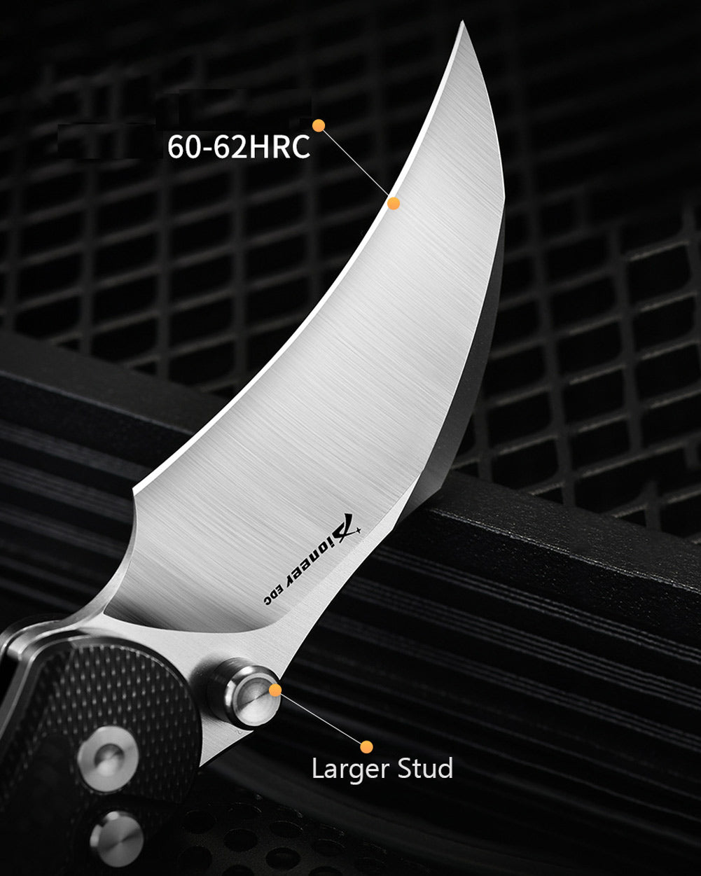 PioneerEDC MT575 Folding Karambit Knife, 2.76 inches D2 Blade, Thumb Stud One-Handed Deployment, Carbon Fiber TC4 Titanium Handle with Pocket Clip, 6.19 oz