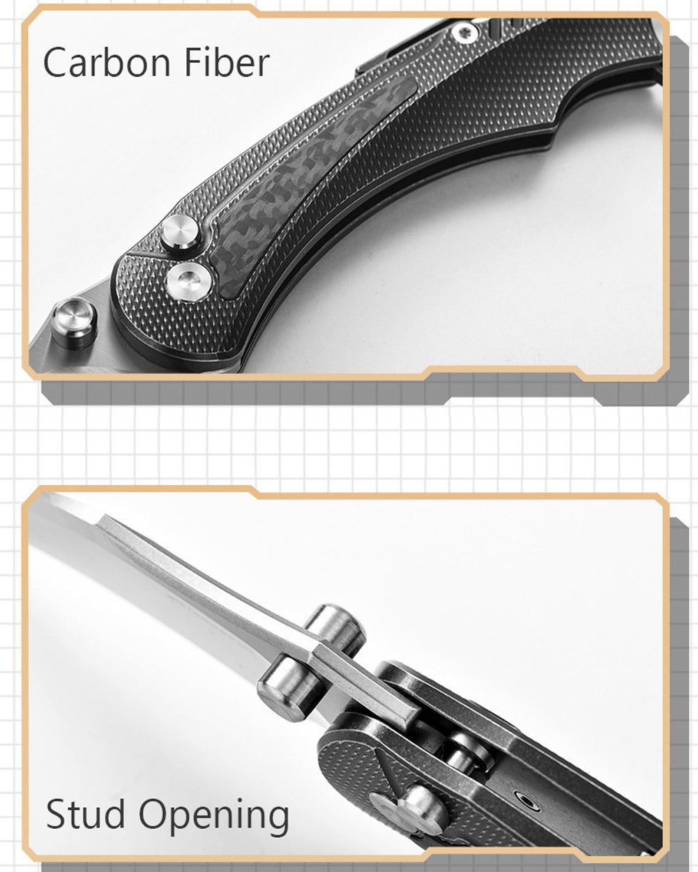 PioneerEDC MT575 Folding Karambit Knife, 2.76 inches D2 Blade, Thumb Stud One-Handed Deployment, Carbon Fiber TC4 Titanium Handle with Pocket Clip, 6.19 oz