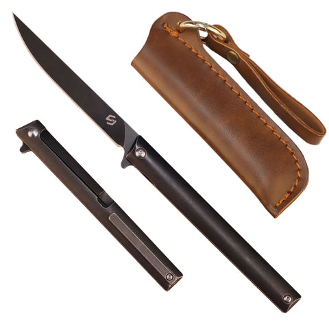 Samior GP035 Black Titanium Handle Flipper Knife, 3.5" M390 Blade