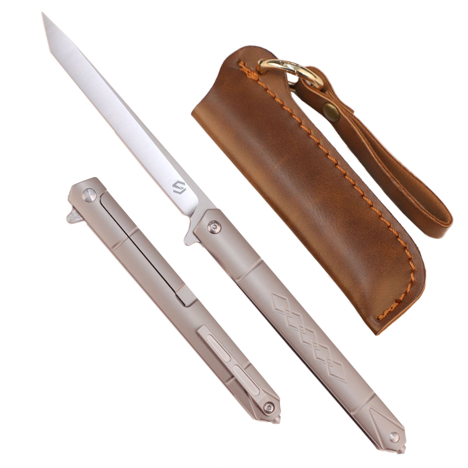 Samior GDT035 Titanium Handle Flipper Knife, Damascus Tanto Blade,