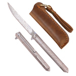 Samior GDD035 Titanium Handle Flipper Knife, Damascus Blade,