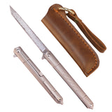 Samior GDT035 Titanium Handle Flipper Knife, Damascus Tanto Blade,