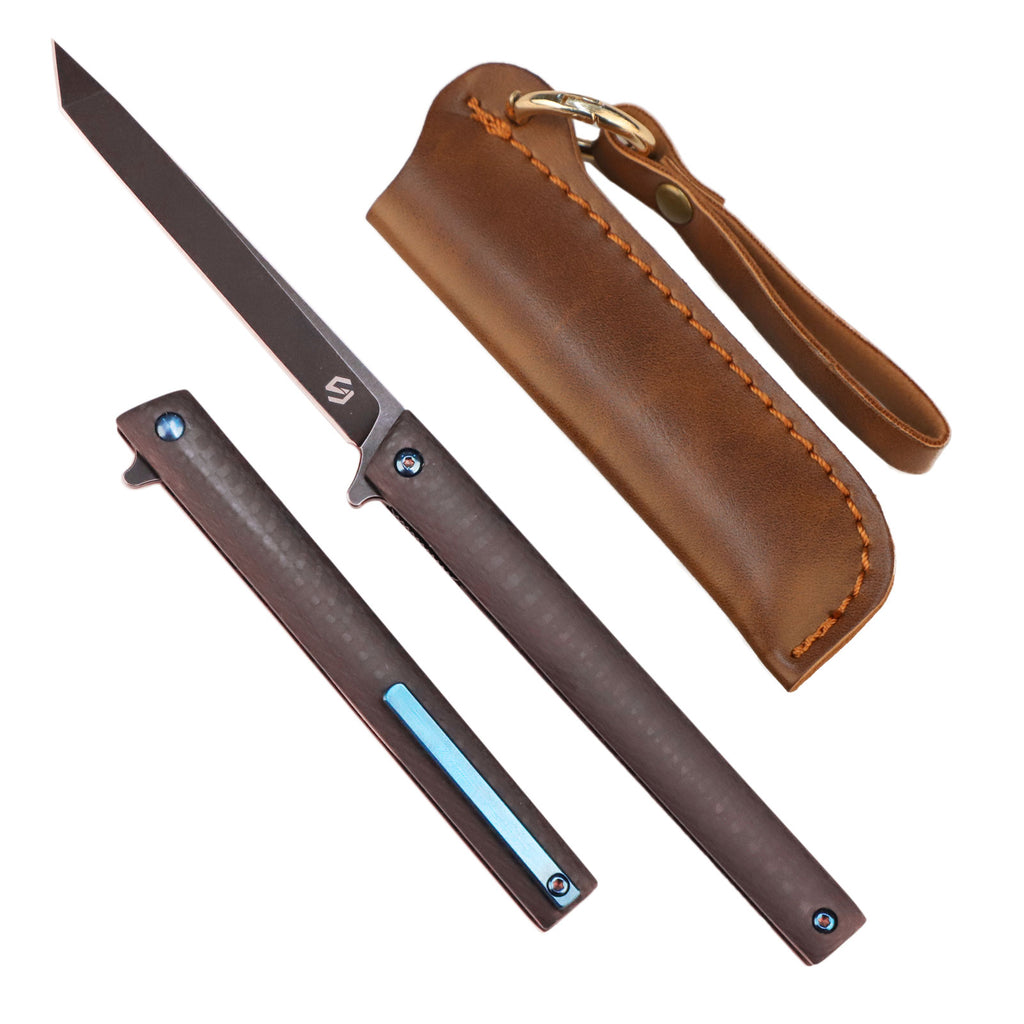 Samior GP035 Marble Carbon Fiber Handle Pocket Knife, 3.5" M390 Tanto Blade,