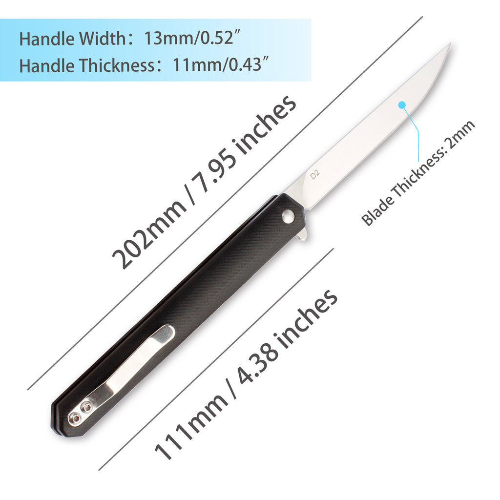 Samior G1035 Slim Flipper Knife, 3.5" D2 Tanto Blade, G10 Handle