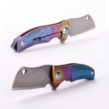 Samior HA009 Mini Cleaver Knife, 1.38" Damascus Blade, Titanium Handles