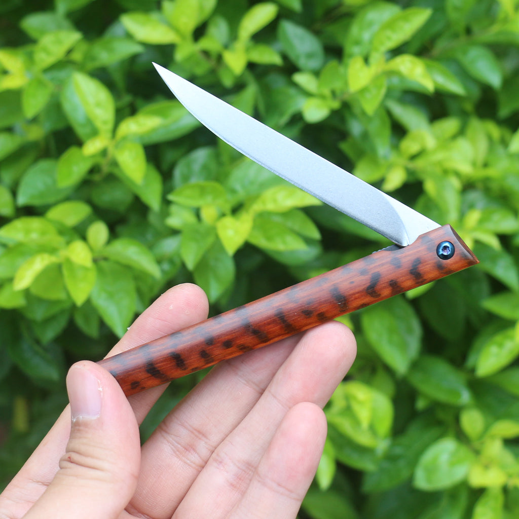 Samior GP035 Snake Wood Handle Flipper Knife, 3.5" D2 Blade,