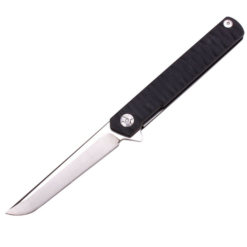 Samior ST386 Compact Slim Samurai Katana Style Folding Pocket Flipper Knife, 3.86 inches D2 Plain Tanto Blade, Black Slender Non-Slip G10 Handle Liner Lock, Tactical Camping Hunting EDC Knives
