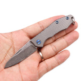 Samior DT02 Mini Small Folding Pocket Knife, 2" Razor Sharp VG10 Damascus Wharncliffe Blade with Nick Nail, Textured TC4 Titanium Handle, Frame Lock, Micro Minimalist Design EDC Key Chain Ring Knives