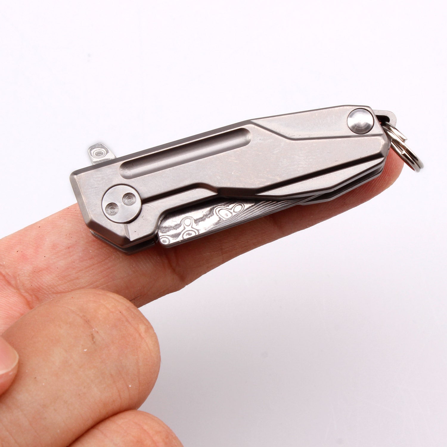 Samior HY002 Mini Titanium Handle Flipper Knife, 1.3” VG10 Damascus Bl