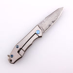 Samior DT02 Mini Pocket Knife, 2" Wharncliffe Damascus Blade, Titanium Handle