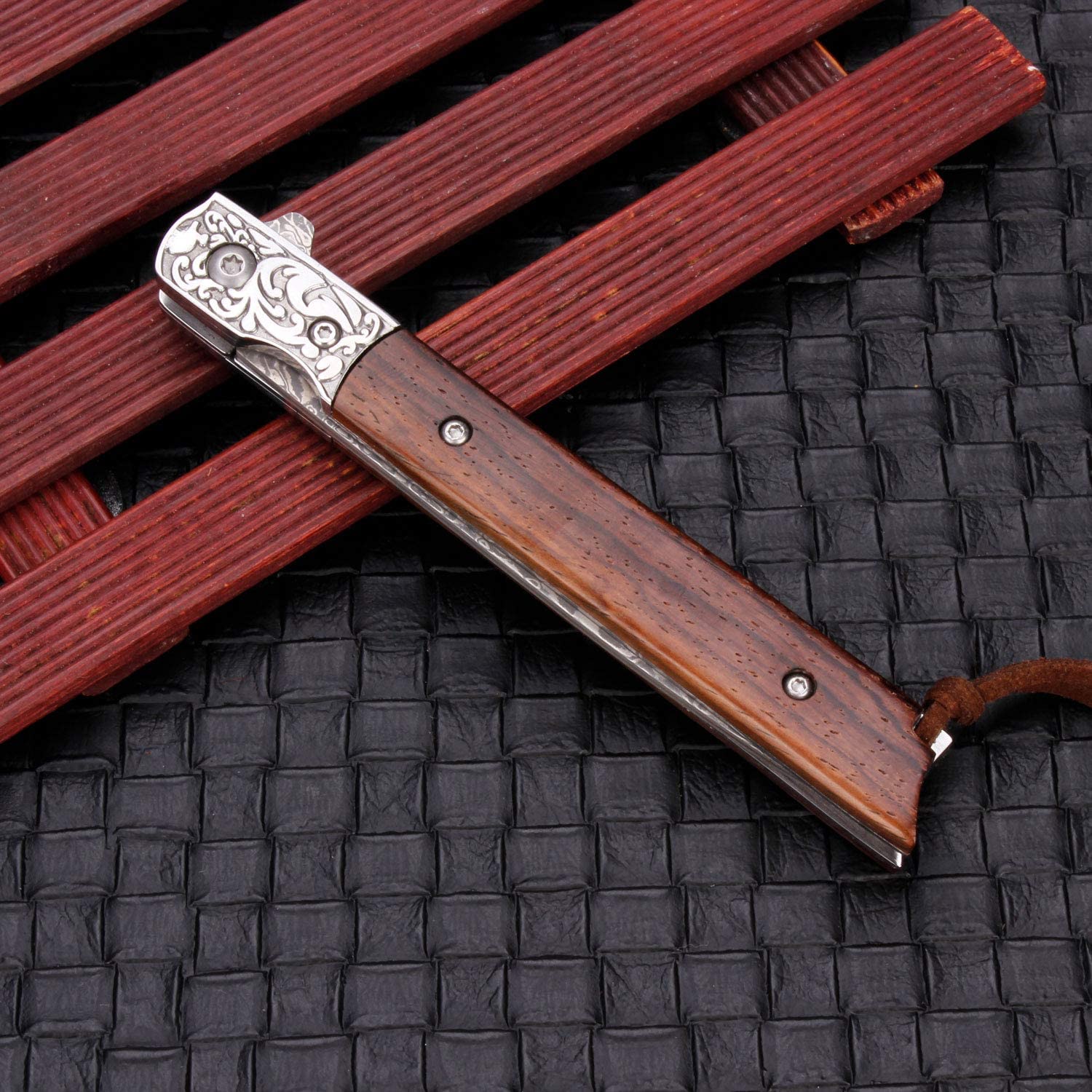 Samior SD374 Slim Sleek Gentleman's Pocket Knife, 3.74" Damascus Blade, Wood Handle
