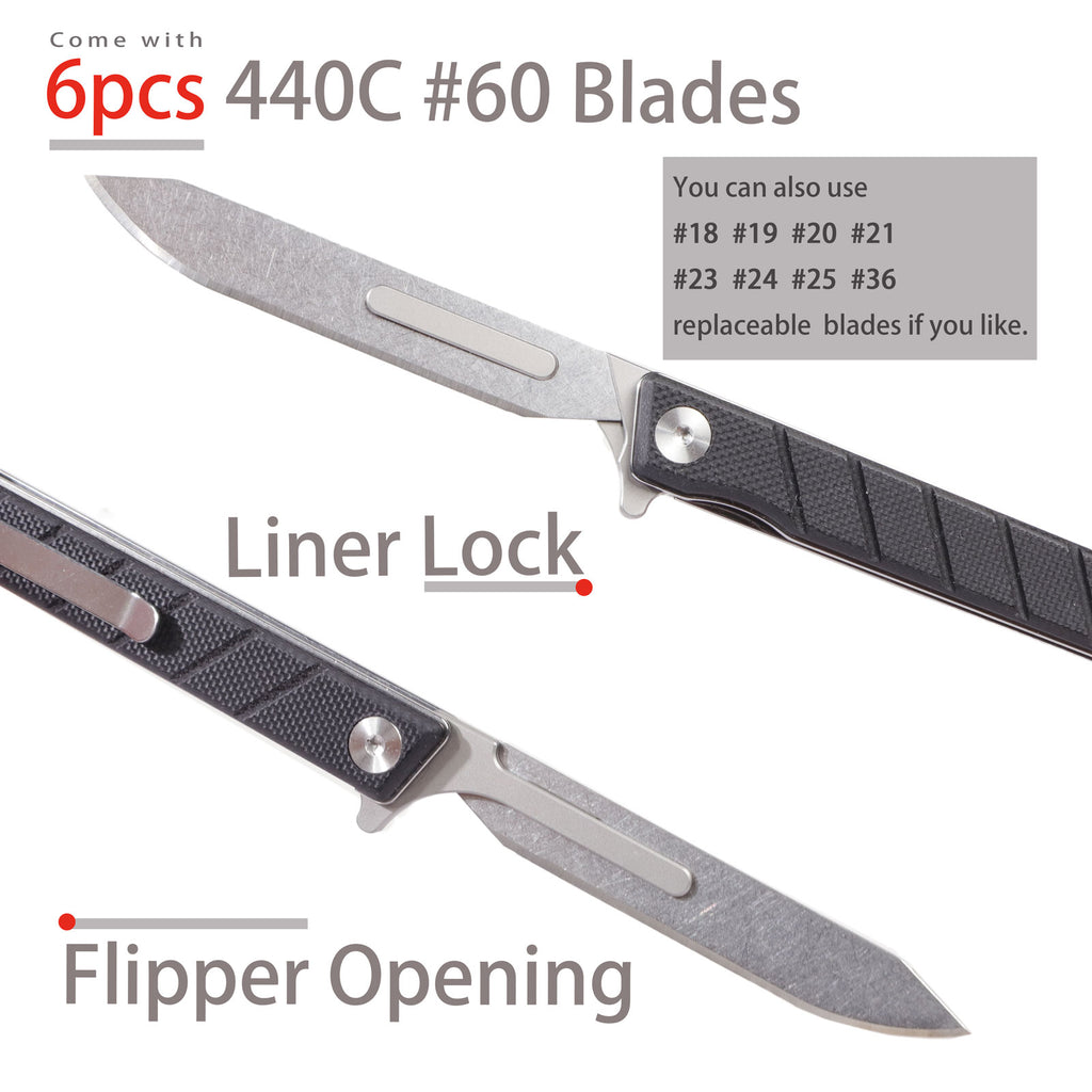 aihue A35 Slim Scalpel Folding Knife with #60 Blades-Samior S136