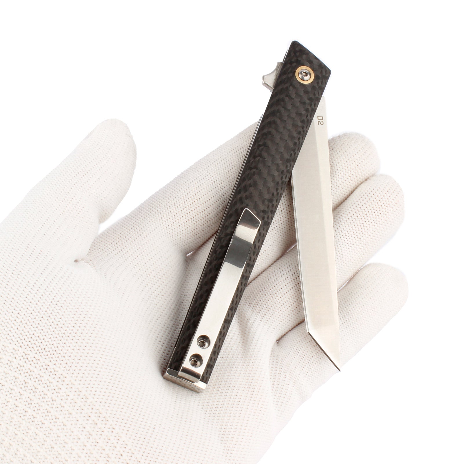 Samior S158 Flipper Pocket Knife, 3.2" D2 TantoBlades, Carbon Fiber Handle