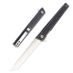 Samior S158 Flipper Pocket Knife, 3.2" D2 TantoBlades, Carbon Fiber Handle