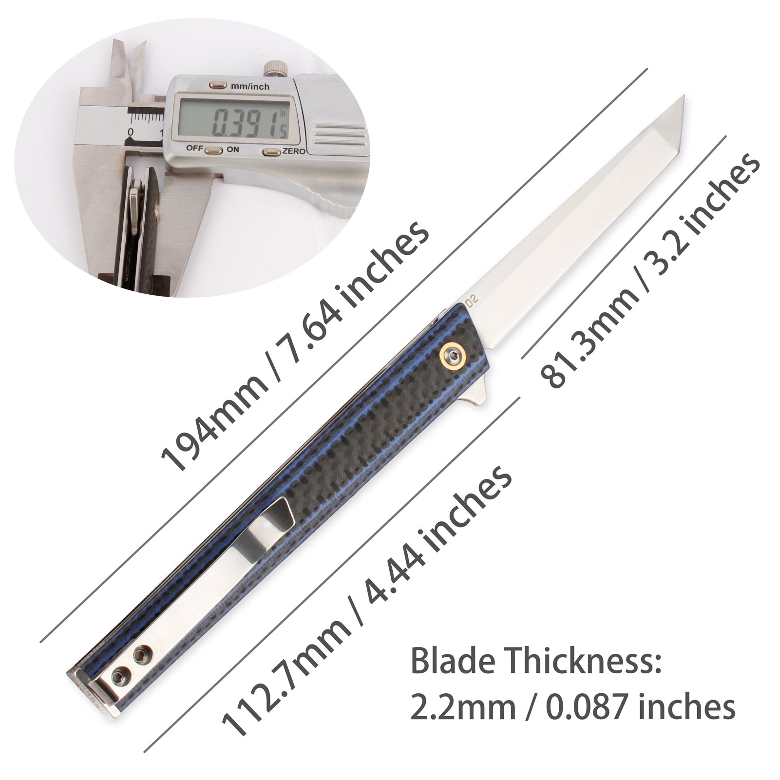 Samior S158 Flipper Pocket Knife, 3.2" D2 TantoBlades, Carbon Fiber Handle