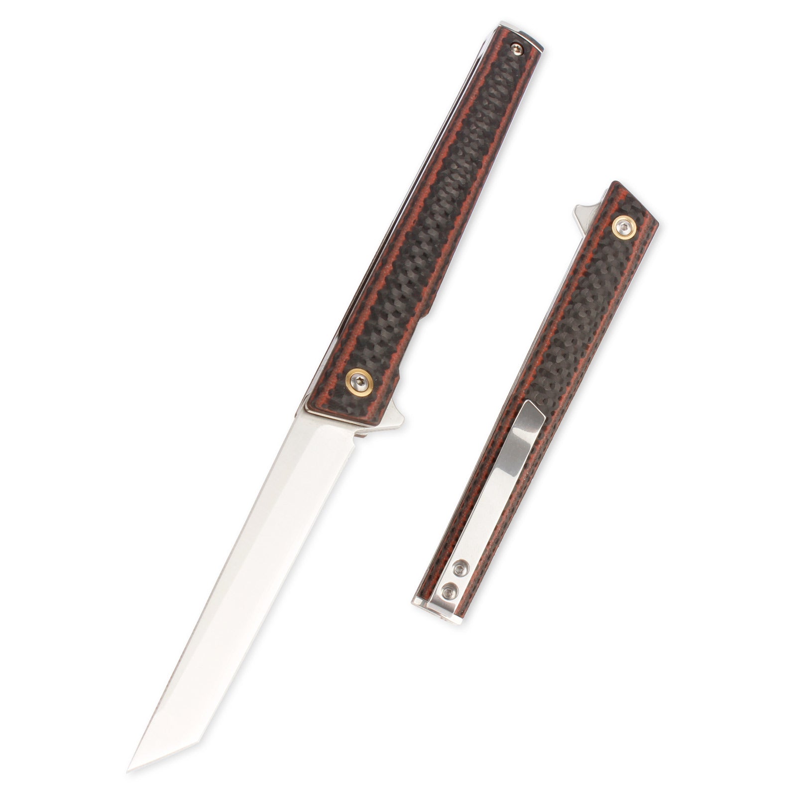 Samior S158 Flipper Pocket Knife, 3.2" D2 TantoBlades, Carbon Fiber Handle