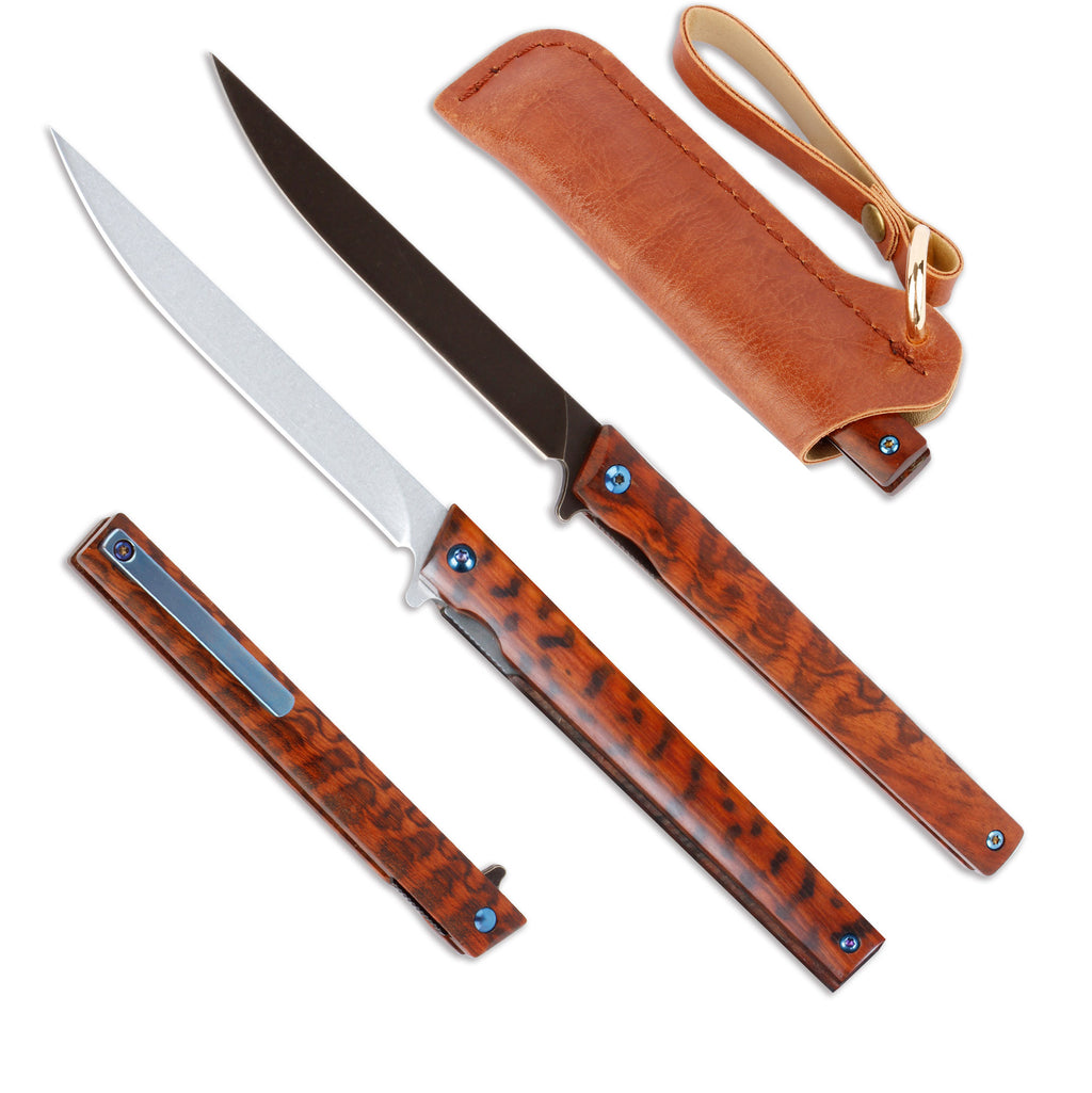 Samior GP035 Snake Wood Handle Flipper Knife, 3.5" D2 Blade,