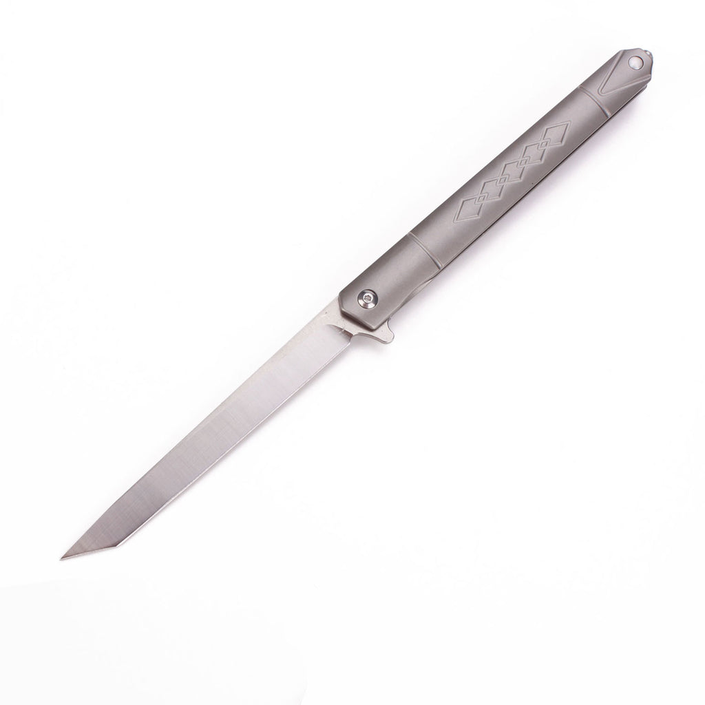 Samior GDT035 Titanium Handle Flipper Knife, 3.5" D2 Tanto Blade