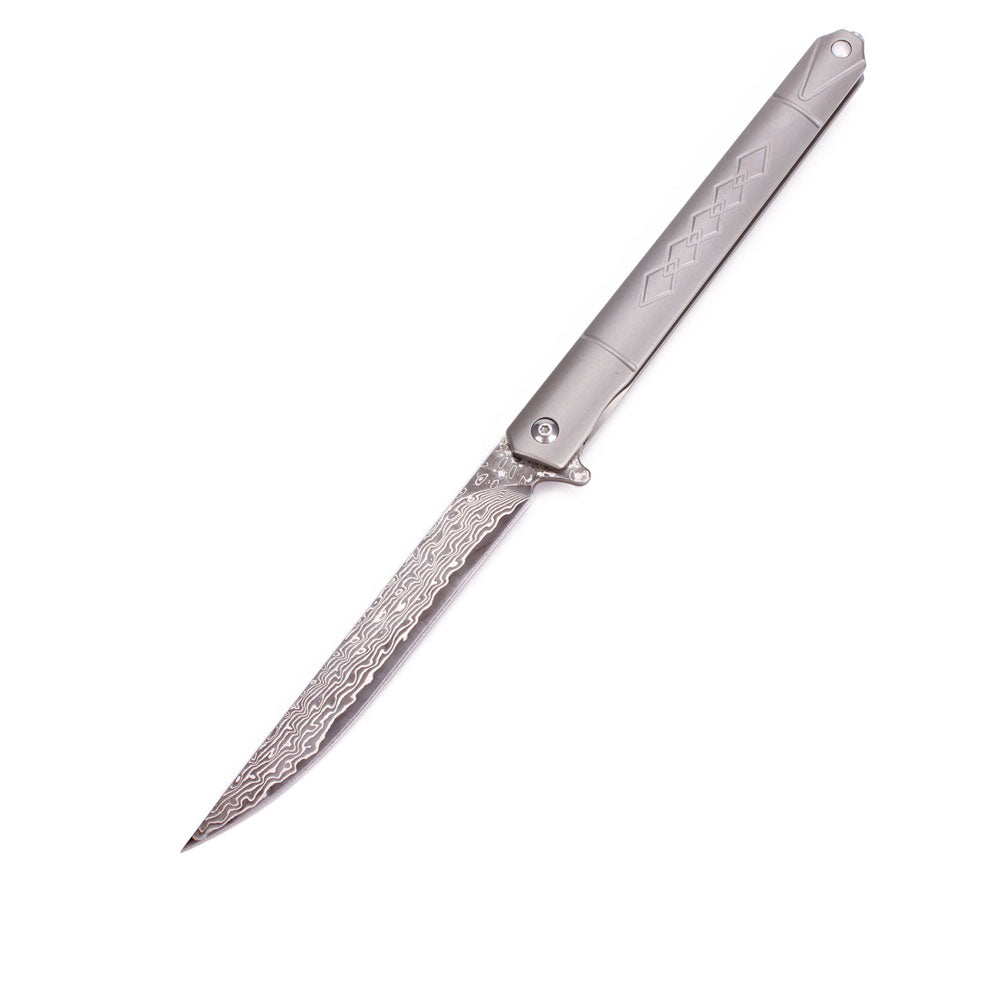 Samior GDD035 Damascus Blade Titanium Handle Frame Lock Drop Point Blade 
